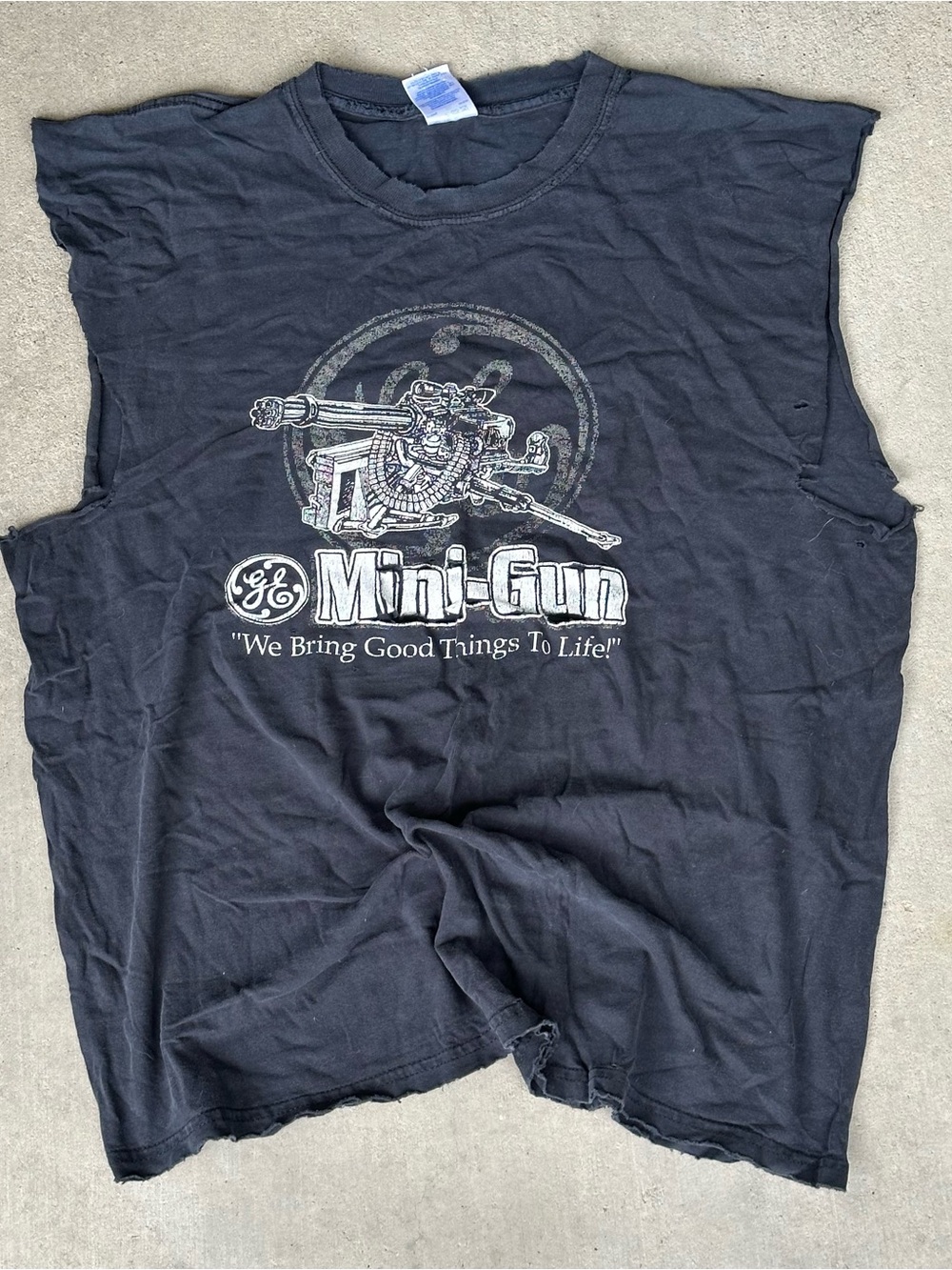 Vintage Gildan Mens Black GE General Electric Minigun Sleeveless Tank Rare XL